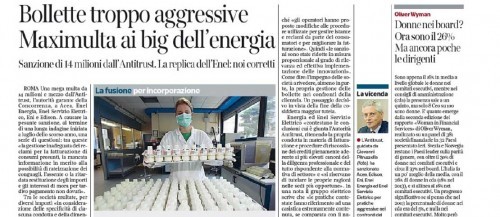 ANTITRUST: MULTE PER 14 MLN AI BIG DELL'ENERGIA PER FATTURAZIONE CONSUMI